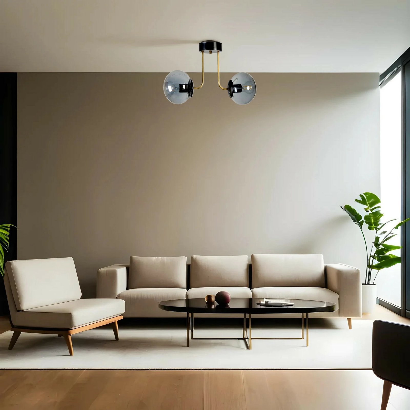 Llambë tavani Opviq Pablo 2, metal e xham, ngjyrë e zezë dhe fume