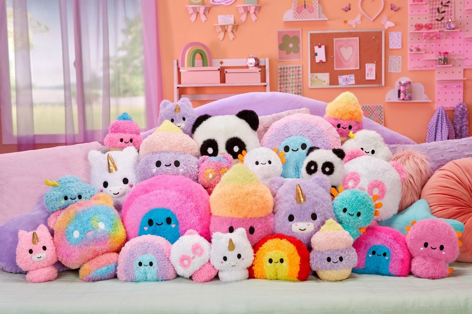 Lodër pelushi Fluffie Stuffiez Rainbow, e madhe, shumëngjyrëshe