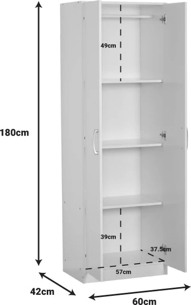 Dollap dy dyer Jonar ngjyrë e bardhë melamine 60x42x180cm