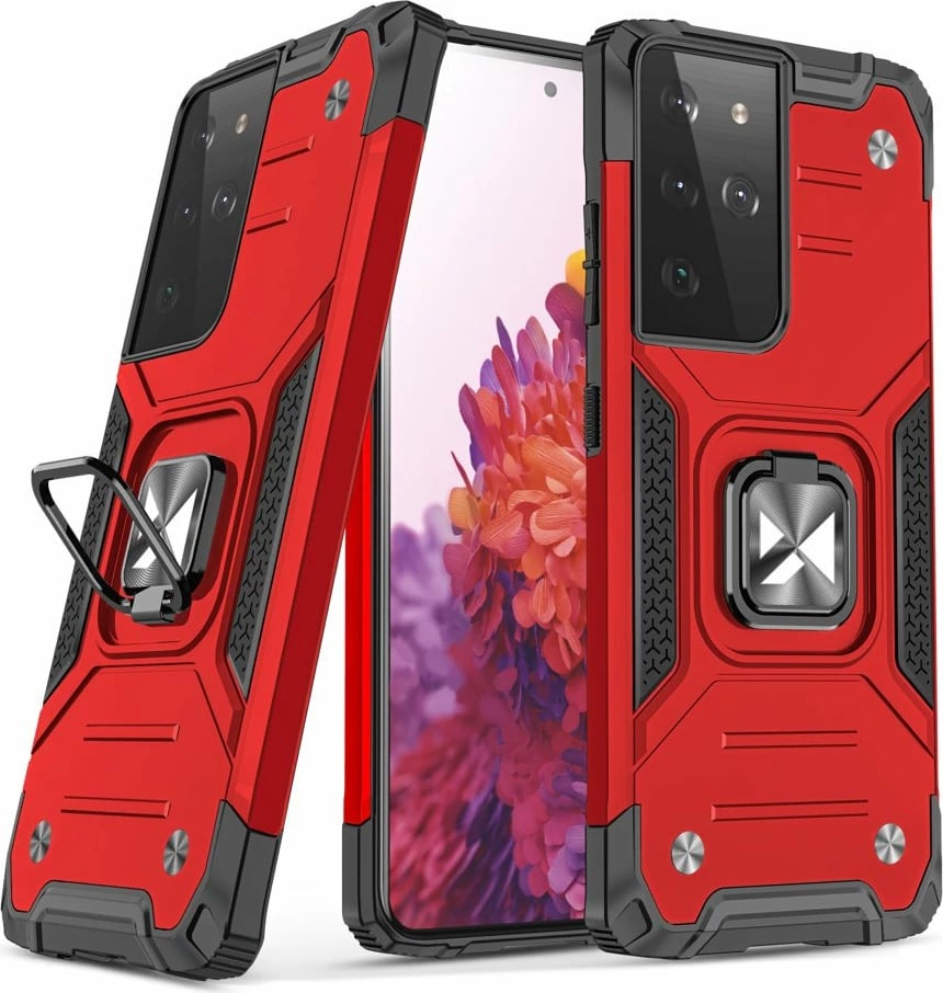 Mbështjellës Wozinsky Ring Armor për Samsung Galaxy S22 Ultra, me mbajtëse gishti dhe magnetike, Kuq