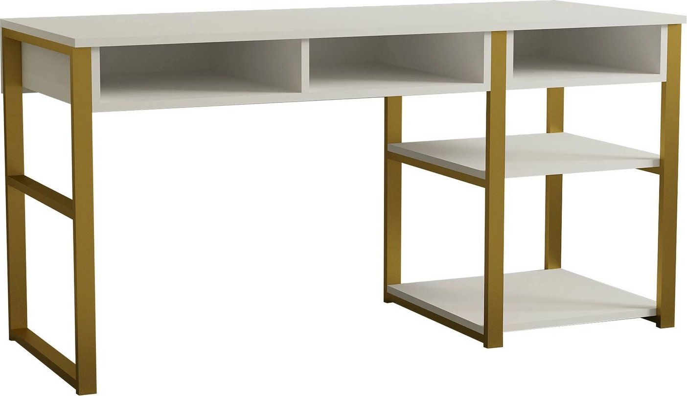 Tavolinë pune Hanah Home, Emro, e bardhë me të artë