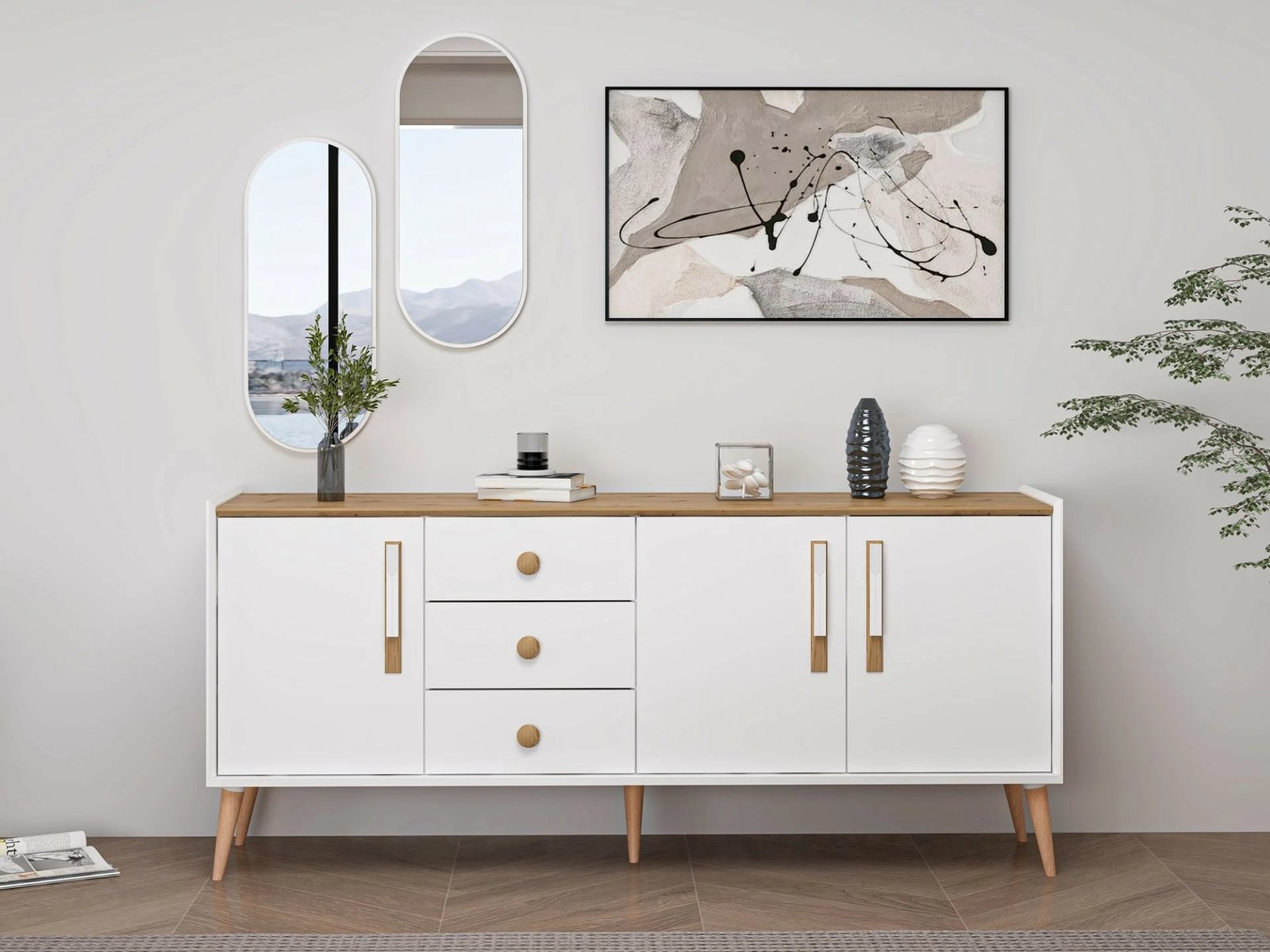 Konsolë Skye Decor, pasqyra Mitra, e bardhë Konsolë Skye Decor, pasqyra Mitra, e bardhë