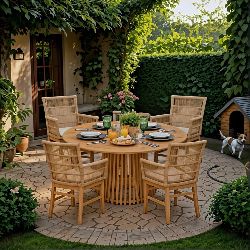 Set tavoline me karrige Inca-Kenda 5 copë, ngjyrë natyrale-bezhë, Φ120x75cm