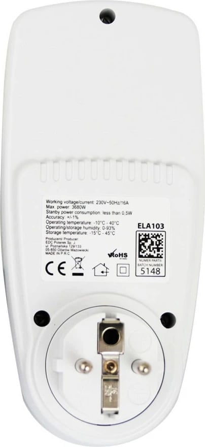 Matës i konsumit të energjisë Esperanza ELA103, i bardhë