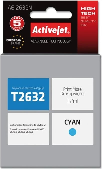 Ngjyrë zëvendësuese Activejet AE-2632N për printer Epson, 12 ml, e kaltër