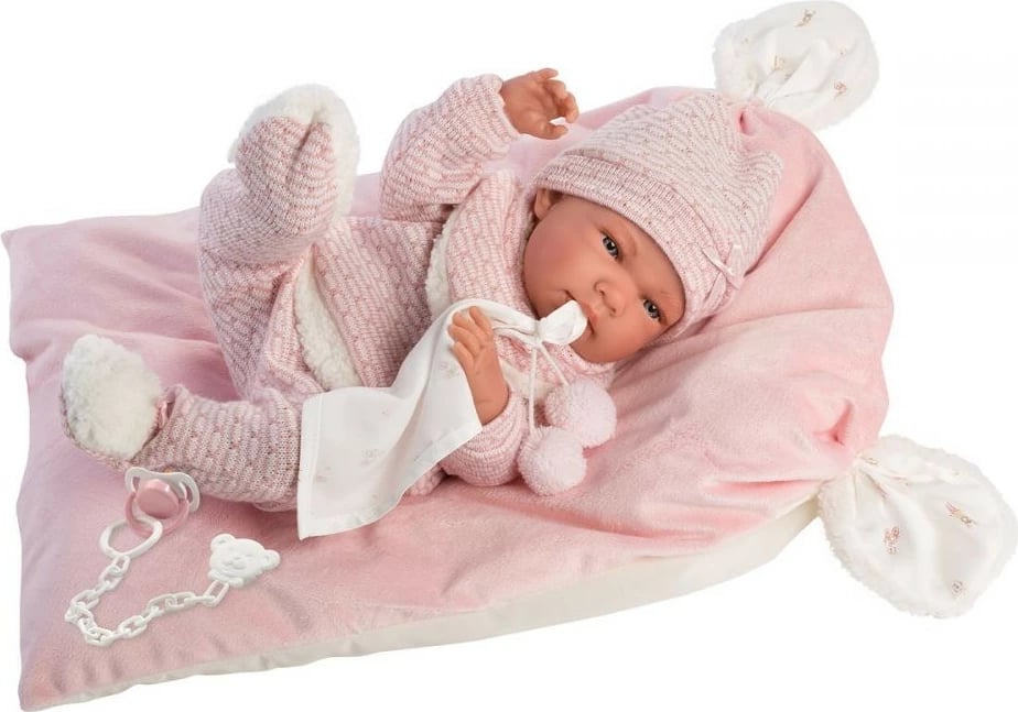 Kukull bebe Llorens Nica, 40 cm, me batanije, rozë