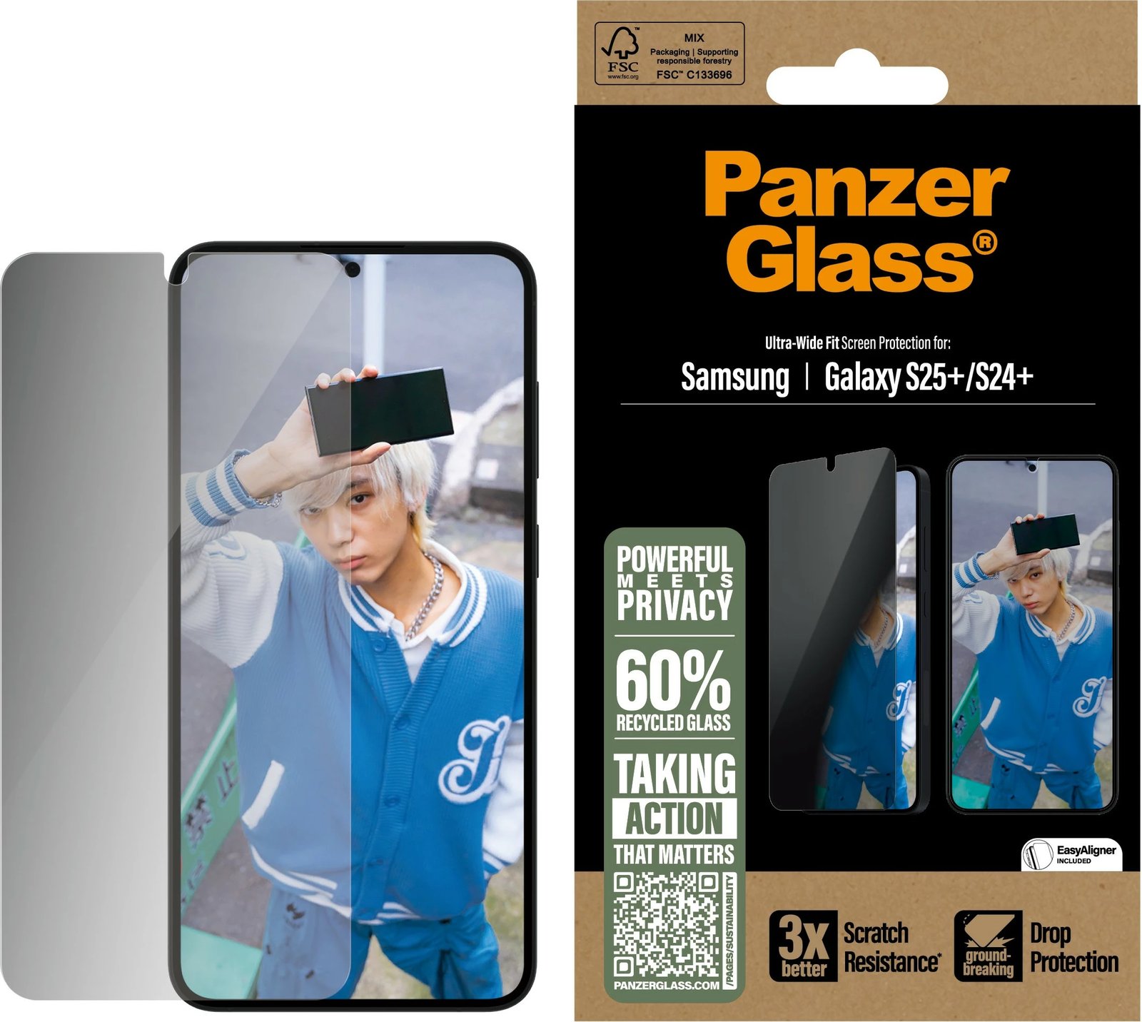 Mbështjellës privacy PanzerGlass për Samsung Galaxy S25 Plus, transparent
