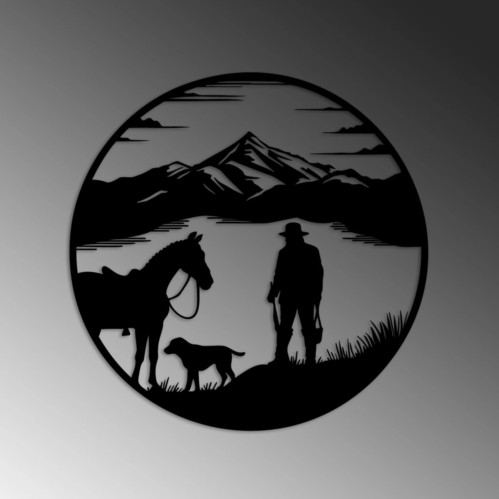 Aksesor dekorativ metalik për mur Wallity, gjuetar në liqen