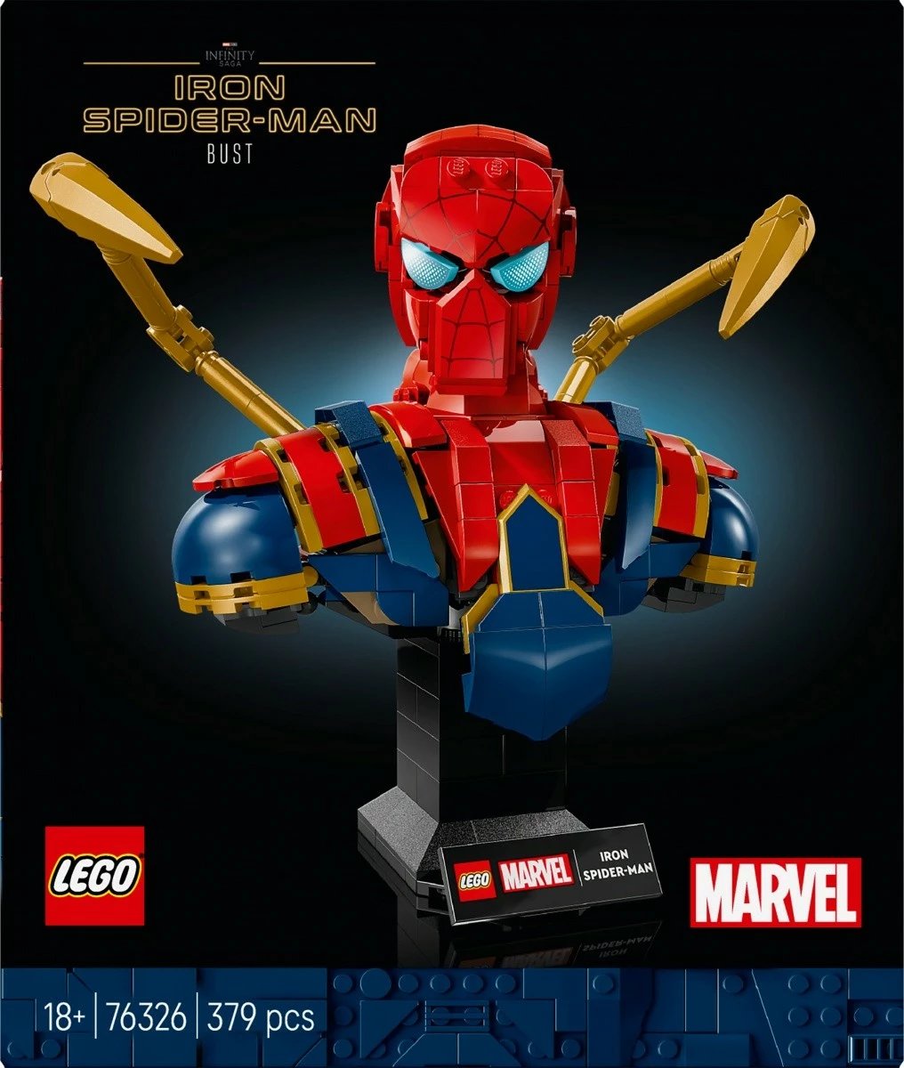 Set ndërtimi LEGO Marvel Iron Spider-Man Bust 76326, 379 pjesë, për të rritur