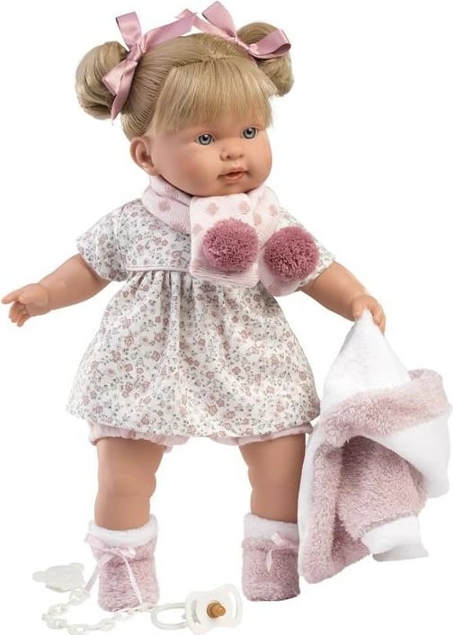Kukull që qan, Llorens, Alexa 42280, 42 cm, me biberon dhe veshje 8‑pjesëshe, me bateri