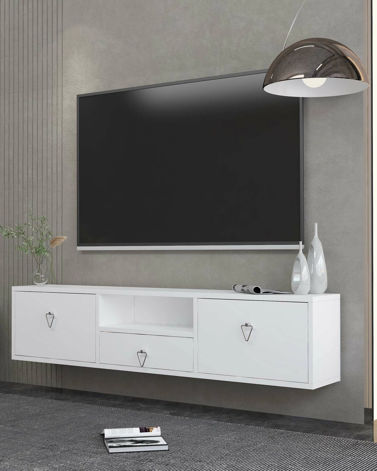 Komodë TV Skye Decor, 1303-DROP-1, e bardhë, argjend