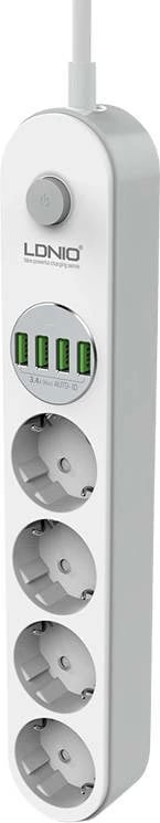 Kasë LDNIO SE4432 me 4 prizë AC, 4x USB, 2m, e bardhë