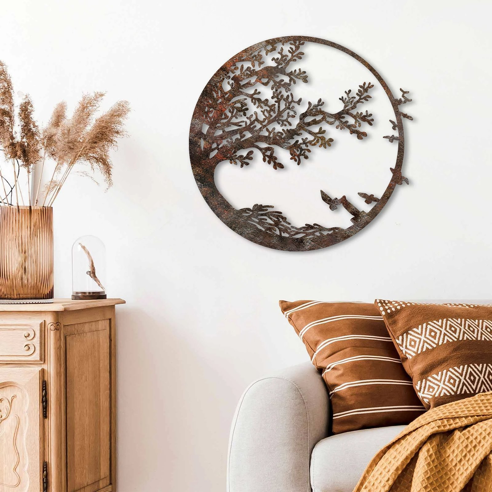 Aksesor dekorativ metalik për mur, Wallity, pemë me efekt të ndryshkur