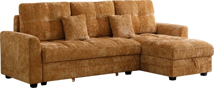 Këndare Comfie me hapësirë për magazinim, stof ngjyrë deveje, 267x159x97cm