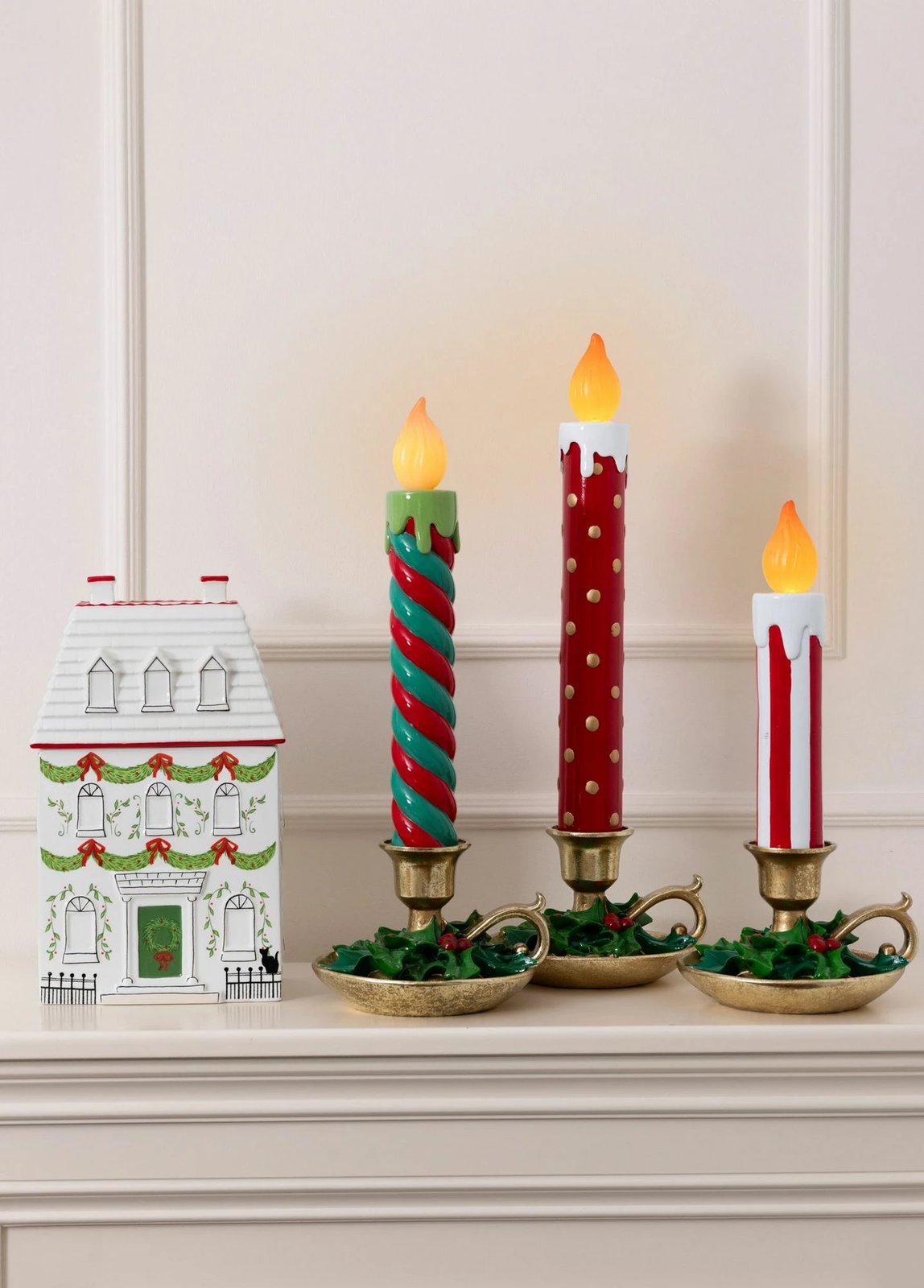 Objekt dekorativ qeramike me dritë LED, ngjyrë e kuqe dhe e bardhë, Evila Originals, SUS0222, 18x17x45cm