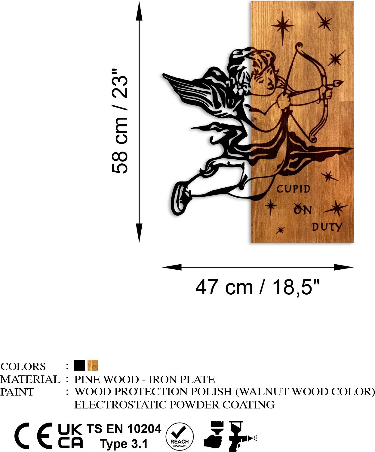 Aksesor dekorativ prej druri për mur, Wallity Eros 02, ngjyrë arre dhe e zezë, 47x58cm