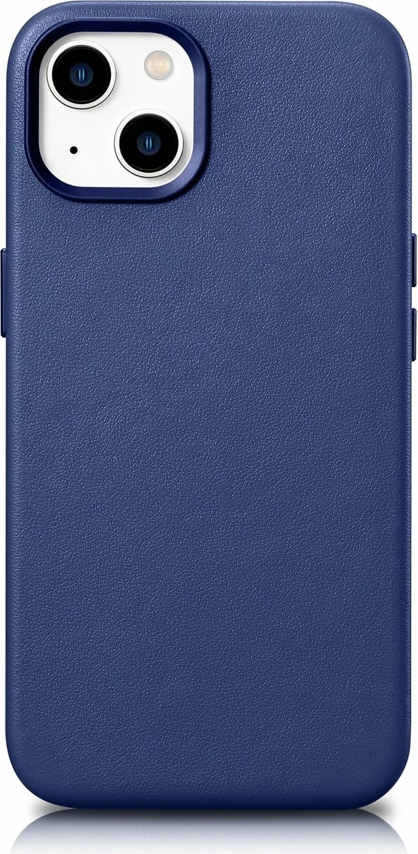 Mbështjellës iCarer për iPhone 14, lëkurë natyrale, MagSafe, kaltër