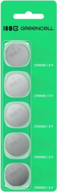 Bateri buton, Green Cell, CR2025, 3V 160mAh litium, set 5 copë