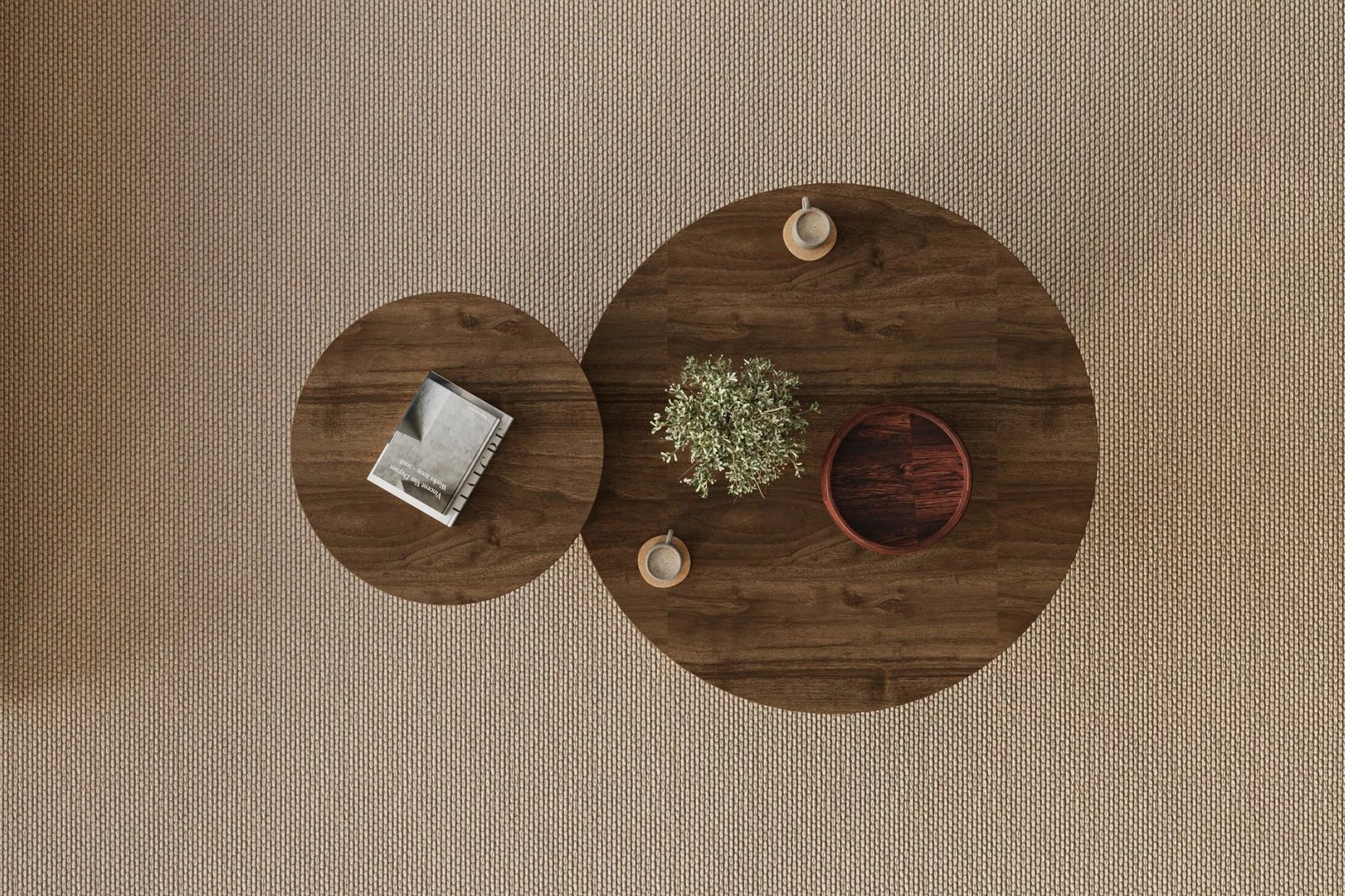 Set tavolinash kafeje Skye Decor, privat, ngjyrë arre, travertin