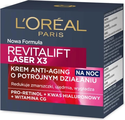 Krem nate anti-rrudhë L'Oreal Paris Revitalift Laser X3 për femra, 50ml