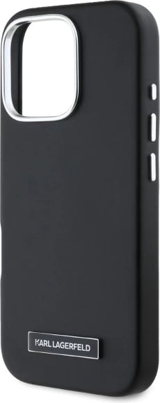 Mbështjellës Karl Lagerfeld FW Metal Plate MagSafe për iPhone 16 Pro, i zi