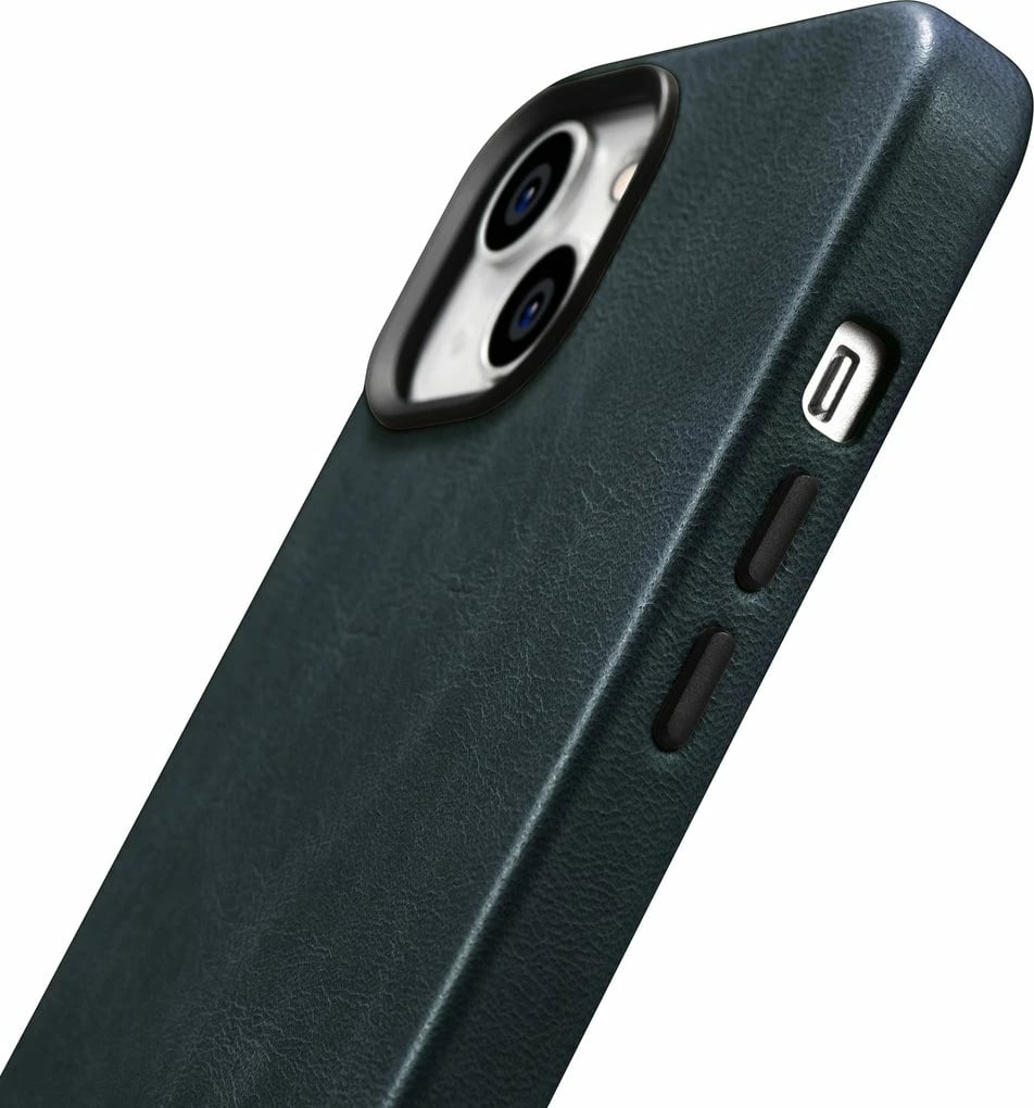 Mbështjellës lëkure iCarer Oil Wax Premium për iPhone 14 Plus me MagSafe, Kaltër e errët