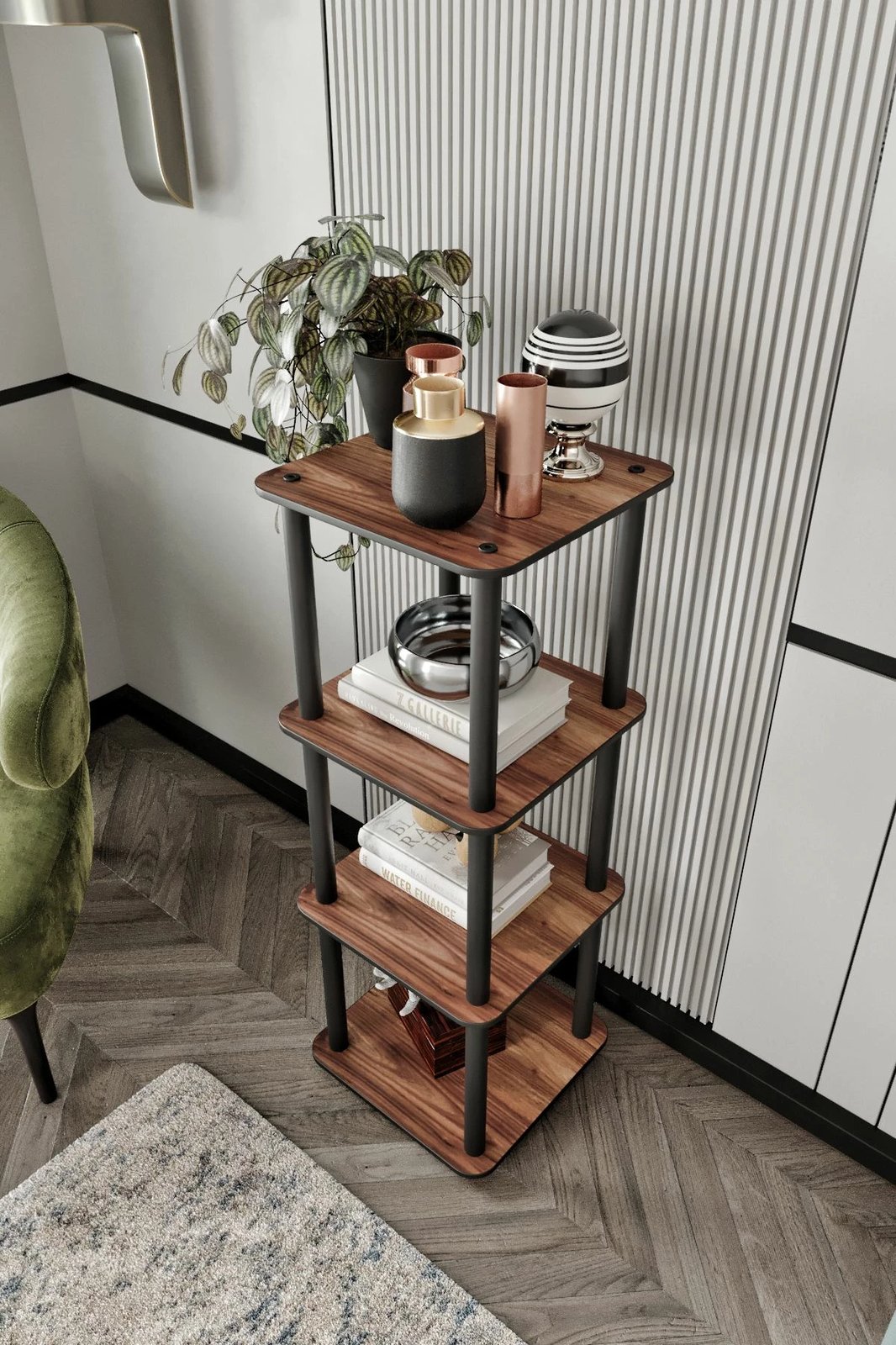 Raft librash Skye Decor, 4 kate, katror, ngjyrë arre