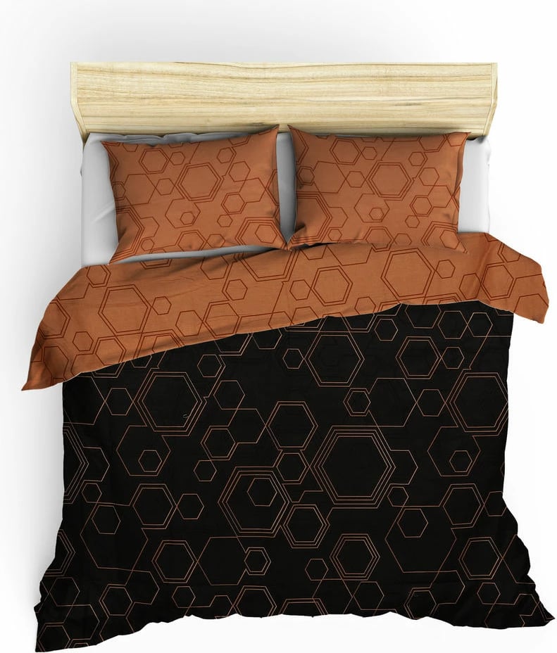 Set mbulesë për jorgan King, Ranforce, L'essentiel, ngjyrë bakri dhe e zezë