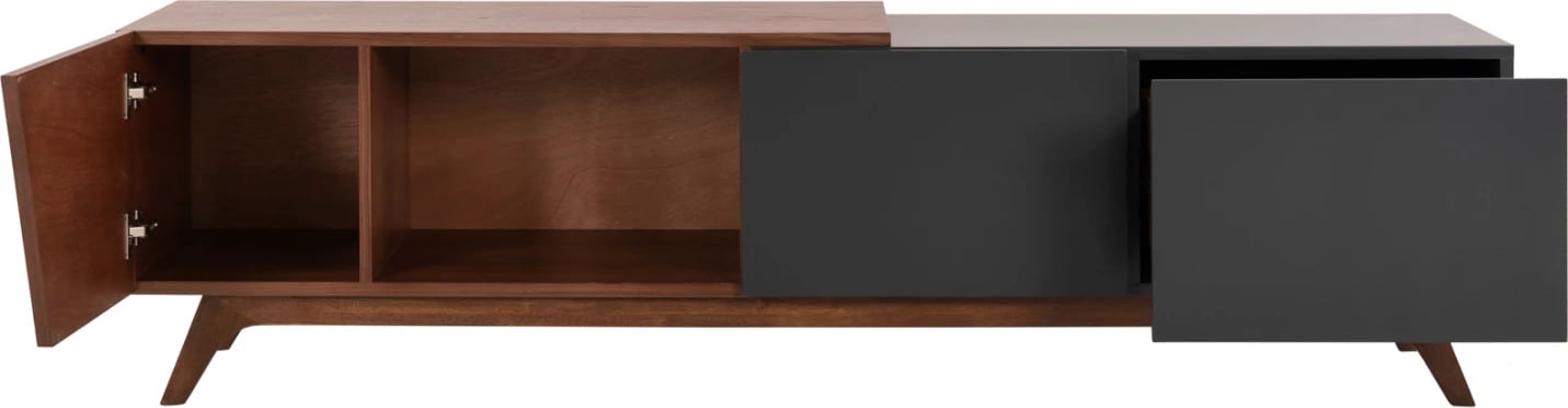 Dollap TV HUDSON MDF me furnir arre, ngjyrë arre dhe gri e errët, 180x40x50H cm