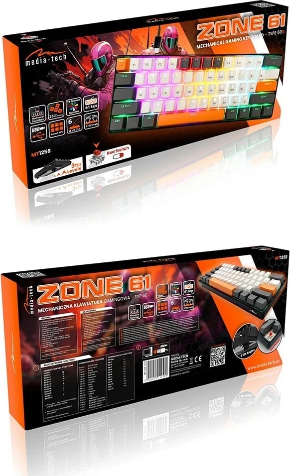 Tastierë mekanike Media-Tech MT1258, 60%, me ndriçim shumëngjyrësh, e zezë Tastierë mekanike Media-Tech MT1258, 60%, me ndriçim shumëngjyrësh, e zezë
