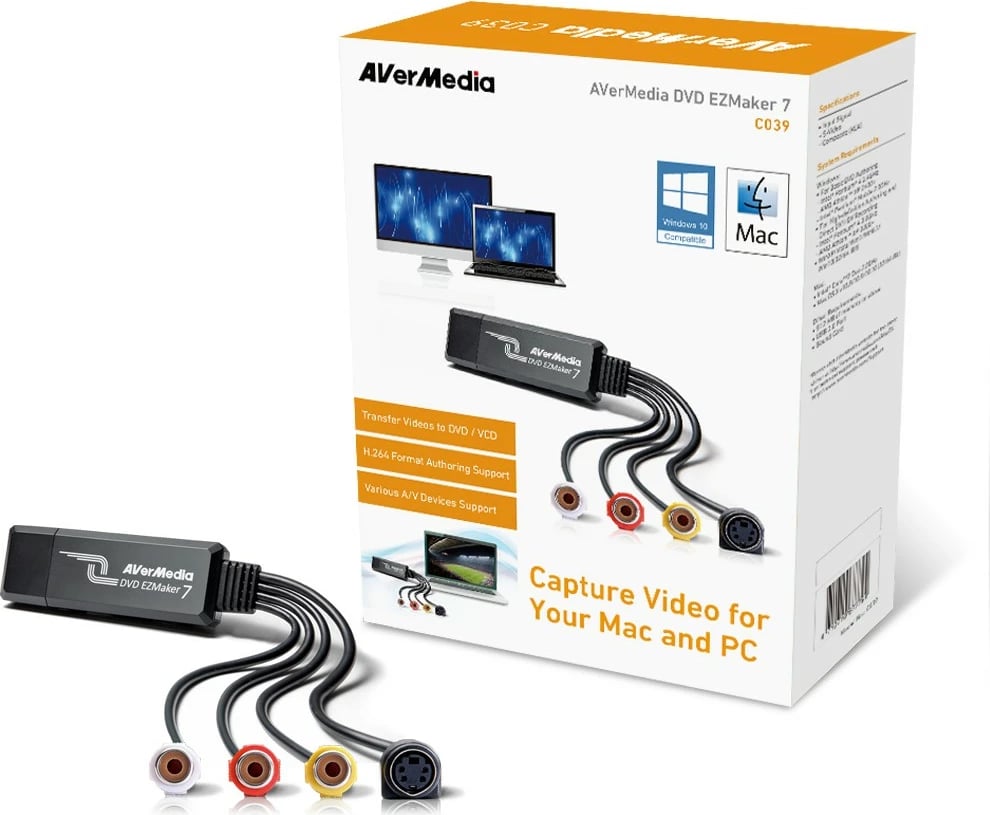 Video grabber AVerMedia DVD EZMaker 7 C039, USB, për Mac dhe PC