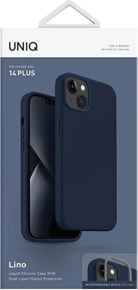 Mbështjellës UNIQ Lino për iPhone 14 Plus, silikon, kaltër