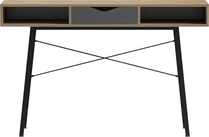 Tavolinë zyre Komo, ngjyrë sonoma-gri, këmbë metalike të zeza, 120x48x76cm