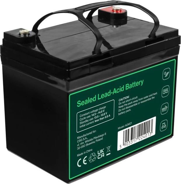 Bateri AGM VRLA, Green Cell, AGM12V33AH-J, 12V 33Ah, IP54, e zezë