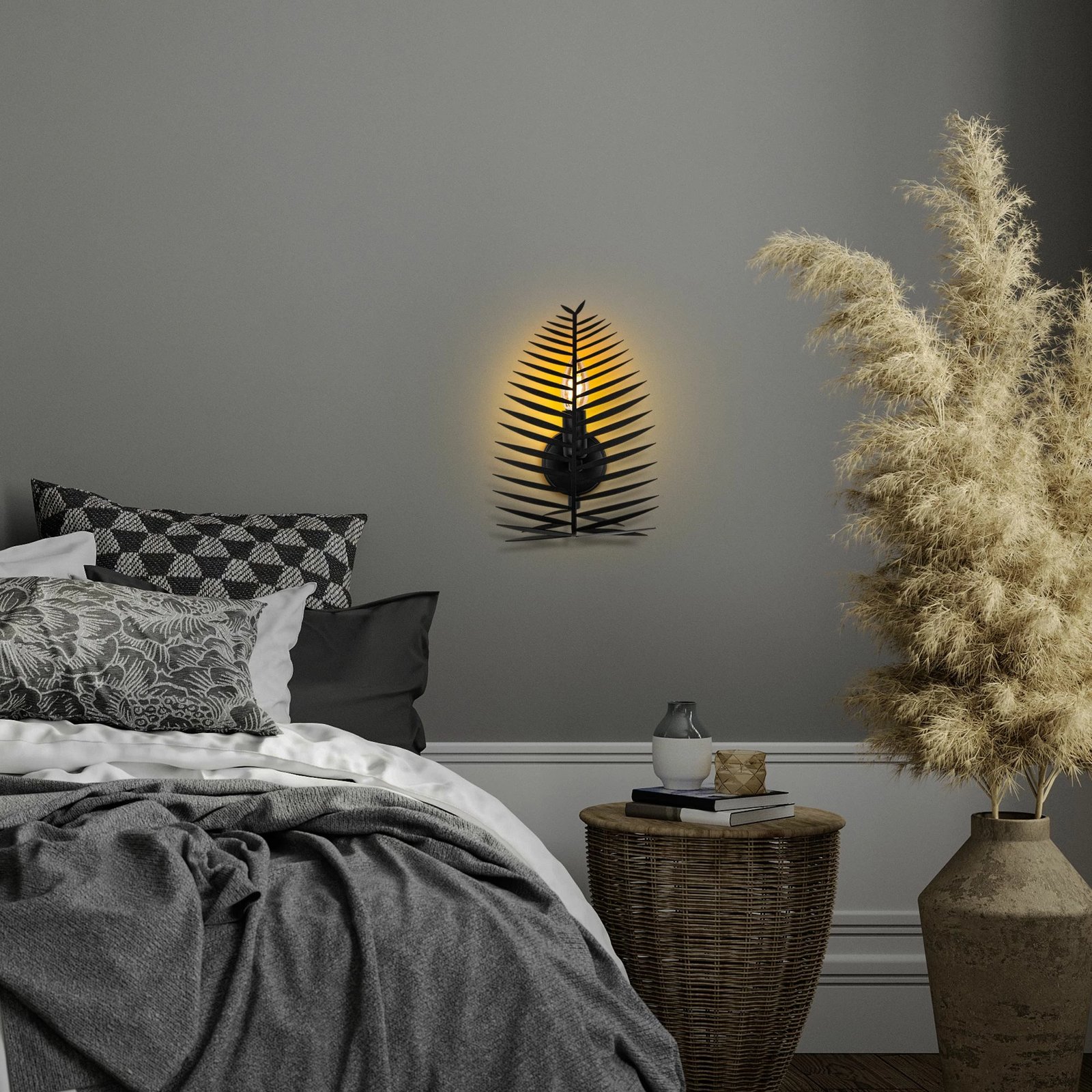 Llambë muri Opviq, Leaf, ngjyrë e zezë, 20x30x8 cm Llambë muri Opviq, Leaf, ngjyrë e zezë, 20x30x8 cm