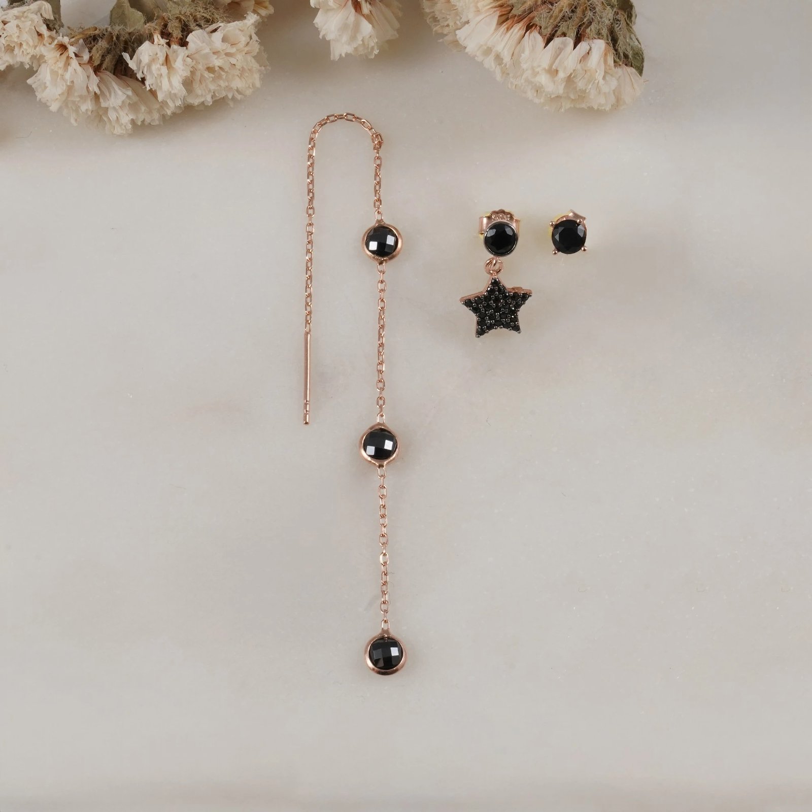 Set vathësh argjendi Jumeon, 11382SIYAH, rozë gold dhe e zezë, 3 copë