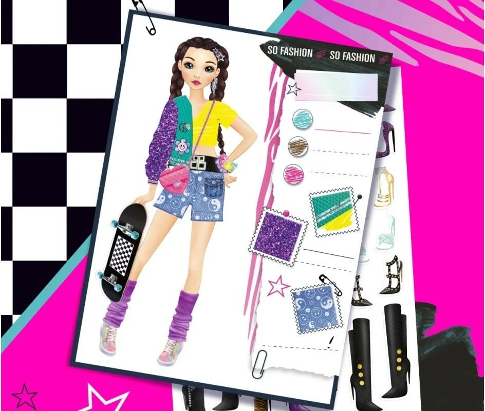 Set dizajni mode Epee Style 4 Ever, Sketchbook me shabllone dhe ngjitëse, për vajza, 20 stile
