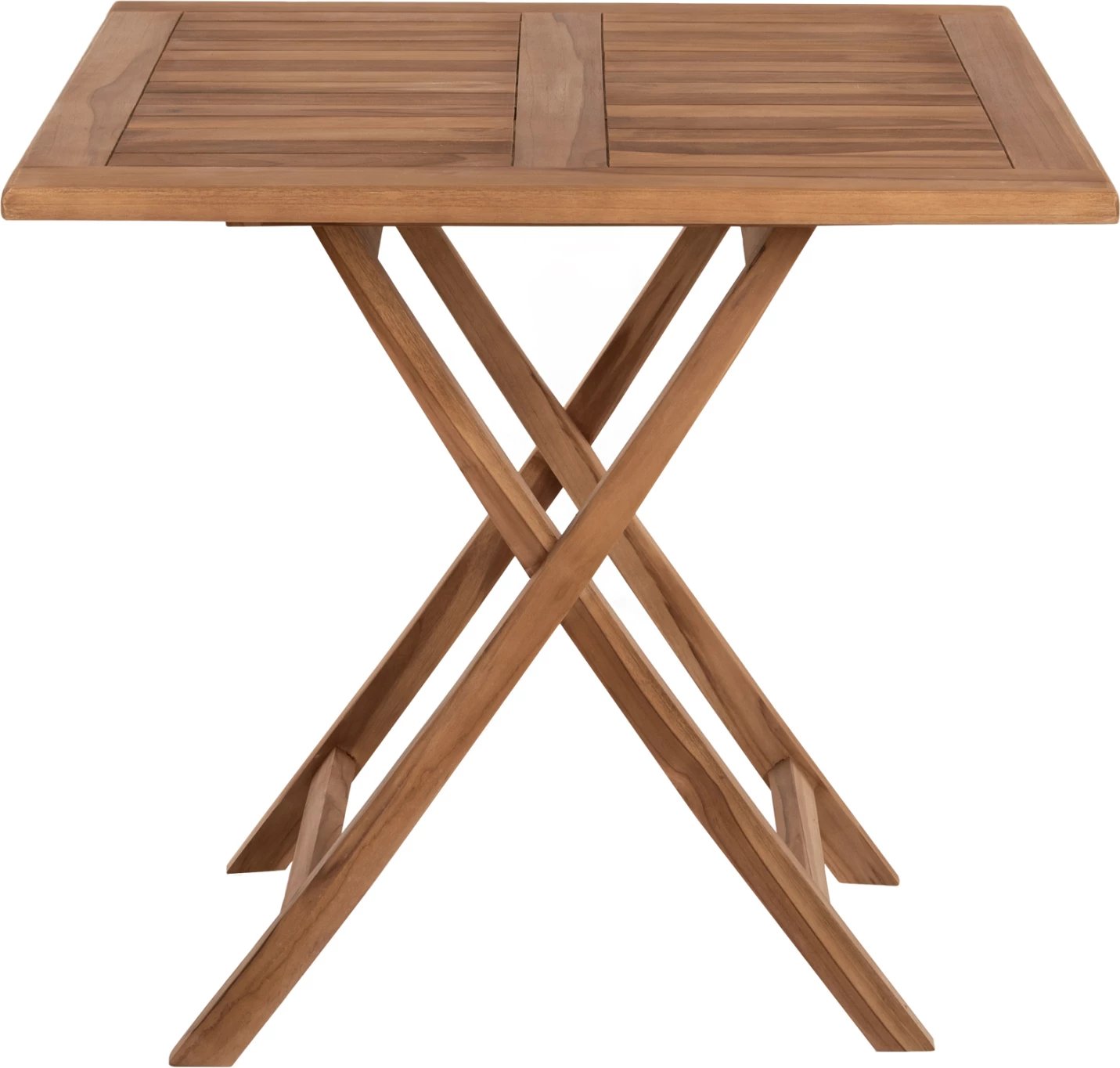 Tavolinë katrore për ngrënie jashtë, e palosshme, dru teak, ngjyrë natyrale, KENDALL FH9544, 80x80x75 cm