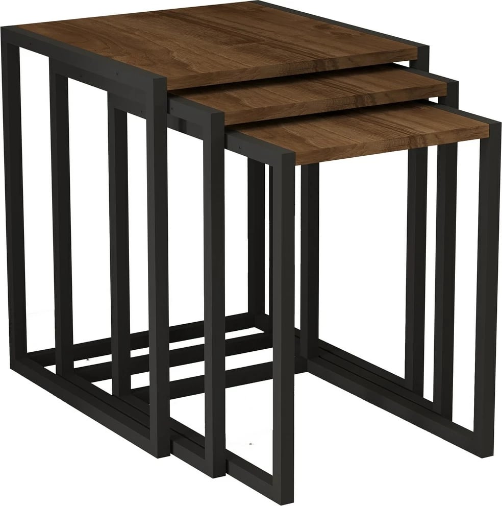 Set tavolinash ndihmëse të vendosshme, ngjyrë e zezë dhe arre, 3 copë, Hanah Home, Tali