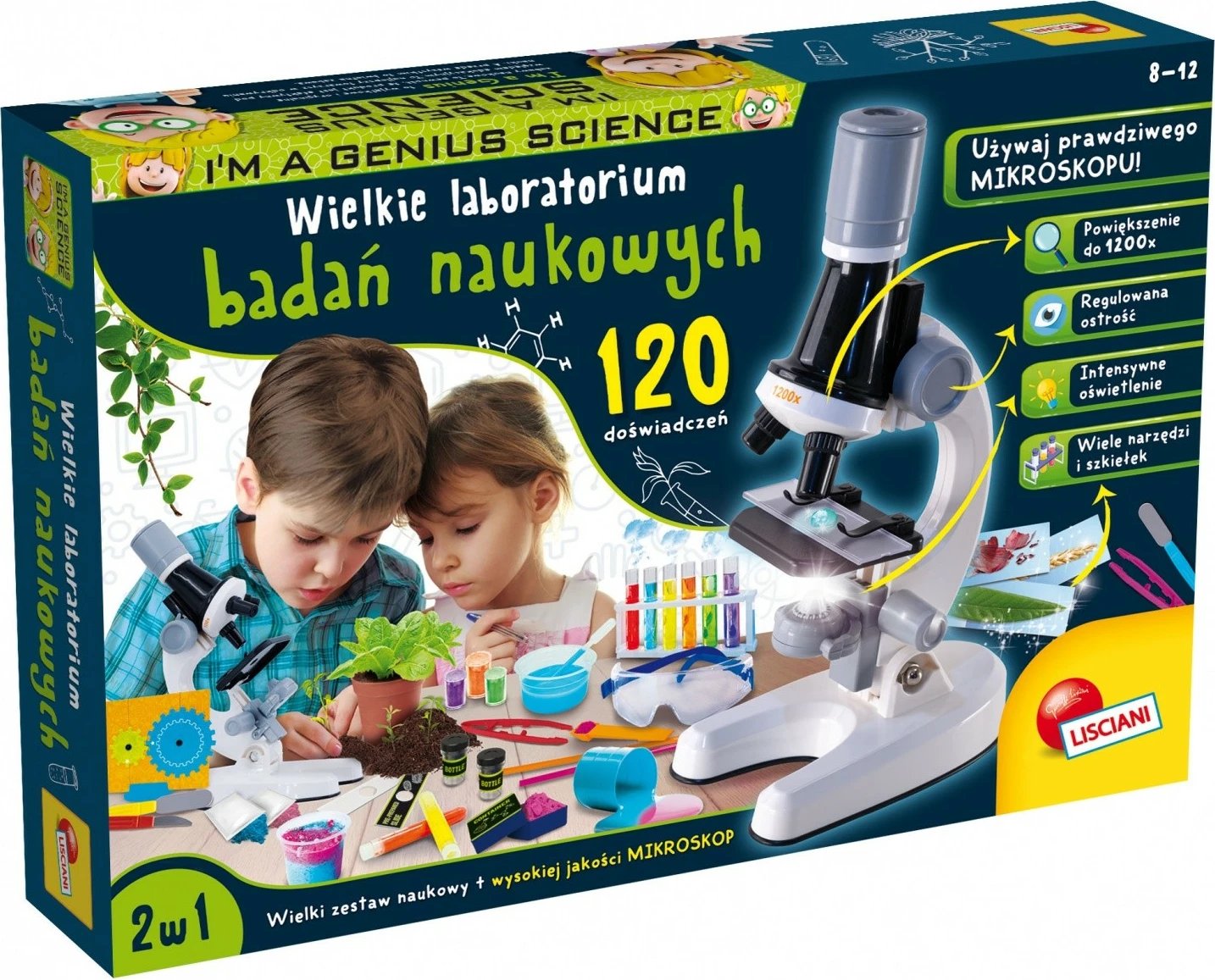 Set edukativ shkencor Lisciani I'm A Genius Large Scientific Laboratory, 120 eksperimente, me mikroskop