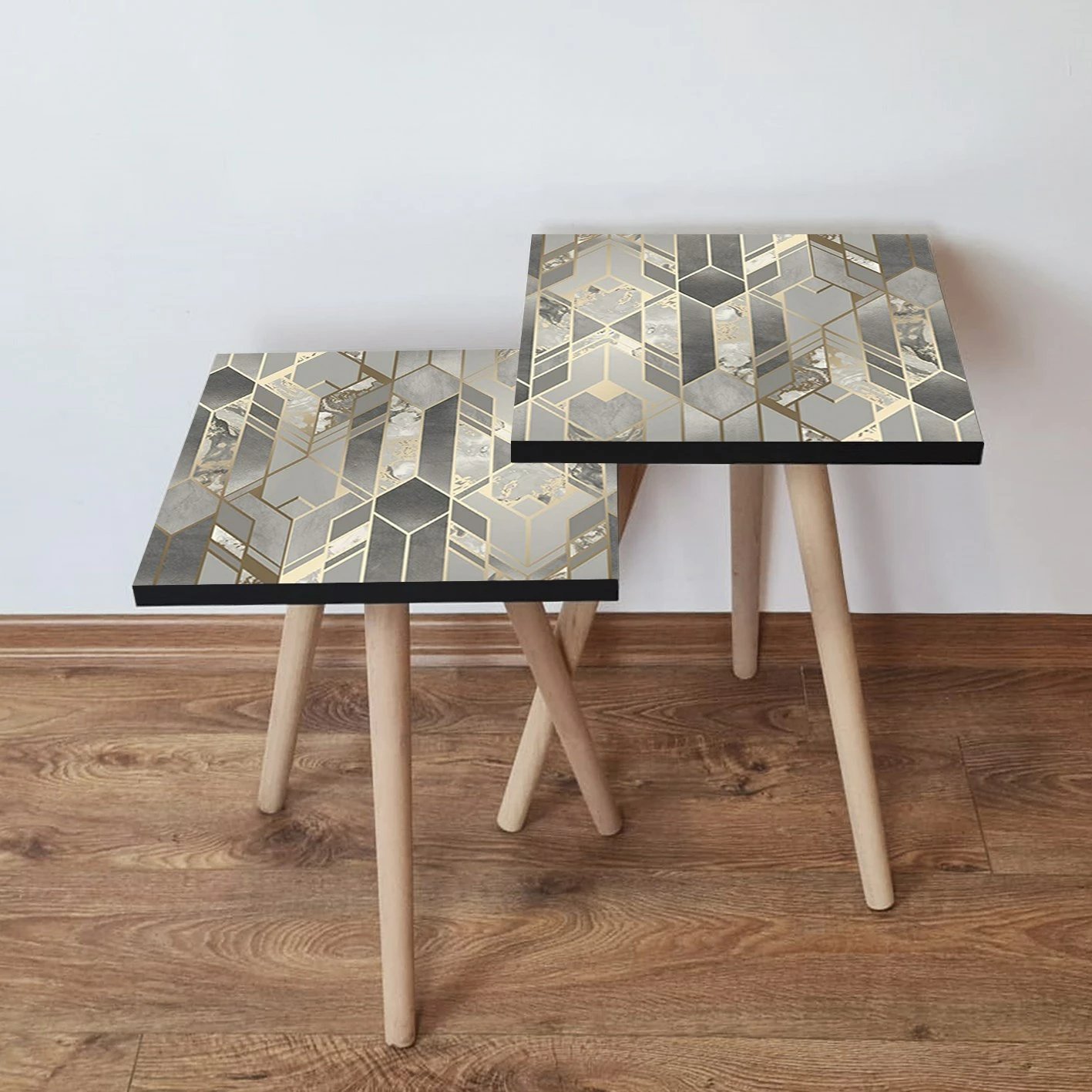 Set tavolinash ndihmëse, dy copë, ngjyrë gri dhe ari, Skye Decor, 2Shp265