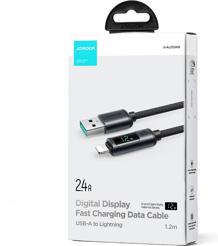 Kabllo Joyroom Prism Series A16, USB-A në Lightning, 1.2m, me ekran LED, e zezë