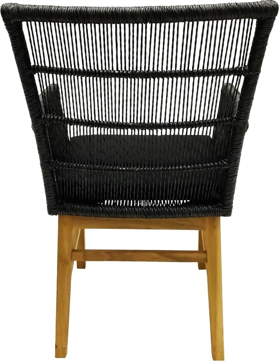 Karrige Inca dru teak dhe litar sintetik, ngjyrë natyrale-e zezë, me jastëk, 60x61x90cm