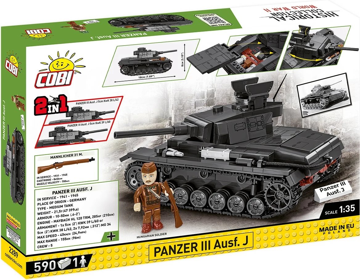 Set ndërtimi Cobi Klocki Panzer III Ausf. J, 590 pjesë, me figurë ushtari, plastikë