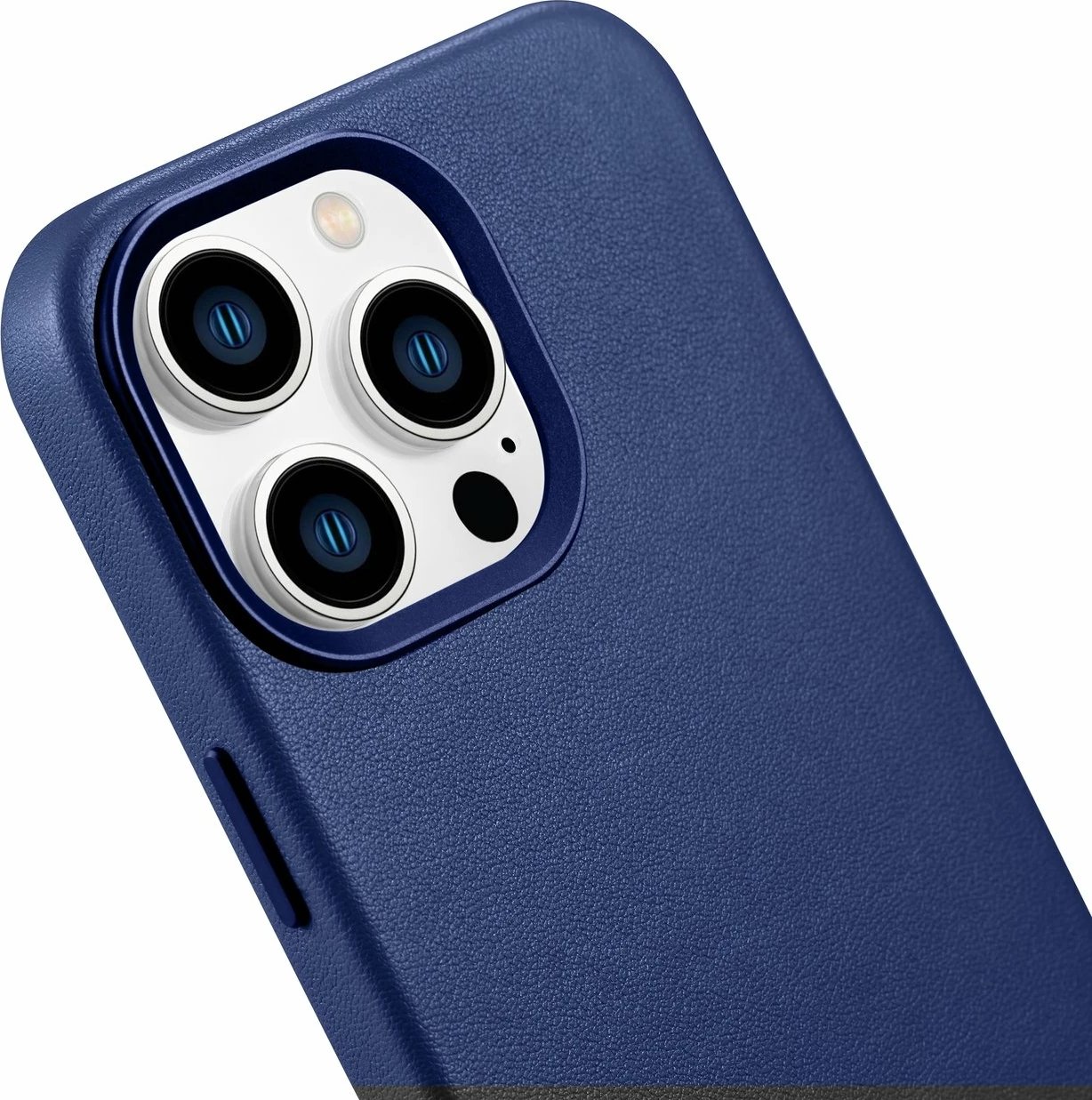 Mbështjellës iCarer për iPhone 14 Pro Max, lëkurë natyrale, MagSafe, kaltër