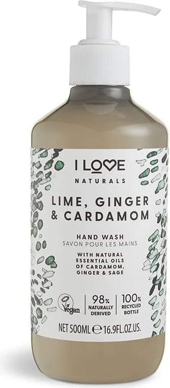 Xhel për duar I Love Naturals Lime Ginger & Cardamom për femra 500ml