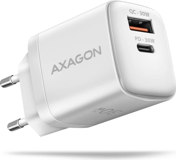 Mbushës muri AXAGON ACU-PQ30W, 30W, 2 porta USB-A & USB-C, i bardhë