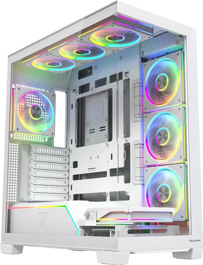 Kasë MODECOM Volcano Stellar Plus ARGB Midi 8F, ATX/mATX/ITX, 8 ventilatorë ARGB me kontrollues, USB-C, xham i kalitur, e bardhë