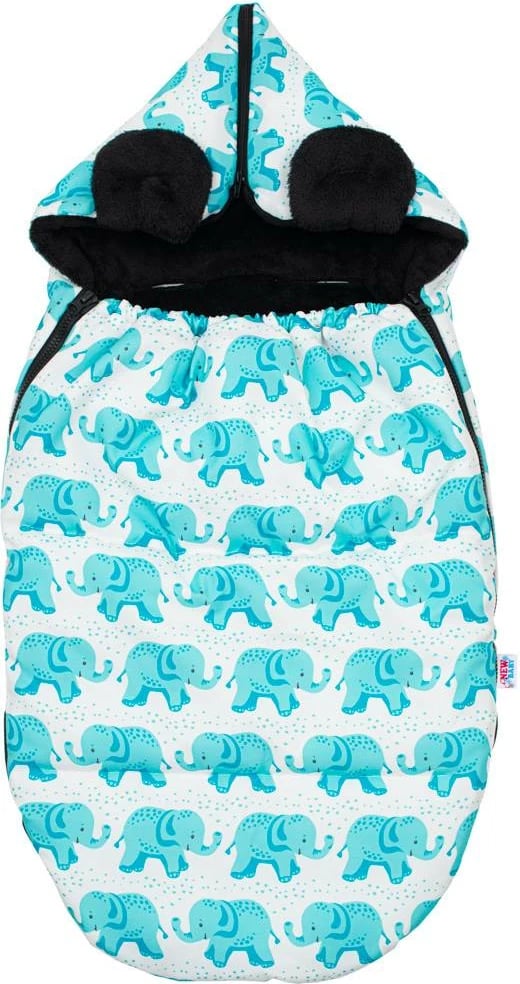 Thes gjumi për bebe, New Baby, Elephants Luxury, fleece, 112x54 cm, me vrima për rripa 5-pikësh, mbyllje me zinxhir, turkeze