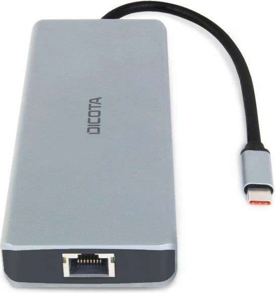 Stacion dokimi USB-C, DICOTA D32065, 13-në-1, 4K HDMI/DP, PD 100W, Gigabit LAN, argjendtë